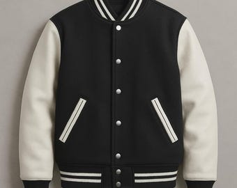 Zwart-wit Varsity-jack Leren mouwen Letterman Bomber