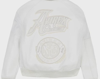 Wit geborduurd bomberjack met mesh panelen NYC Varsity Style-jas