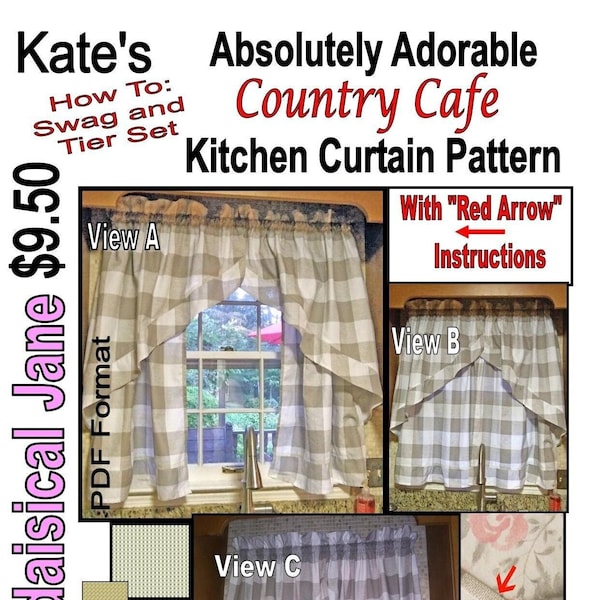 Kate's Absolutely Adorable "Country Cafe" Kitchen Curtain Pattern - How To, Pattern, Clothing Design, Window design, Drapes, curtains