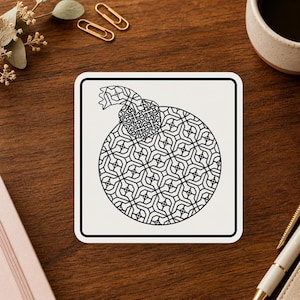 Embroidered Patch Style Square Vinyl Sticker Ornate Pumpkin Lace Pattern Black And Cream Fall Gift For Laptop Journal Free Shipping