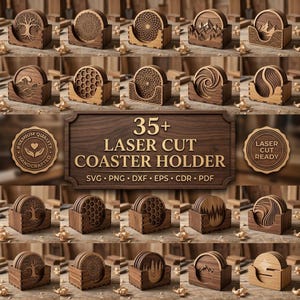 35+ Laser Cut Coaster Bundle, Wooden Drink Coaster Designs SVG Files