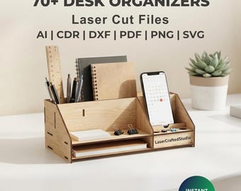 70+ Laser cut desk organizer | svg dxf cnc files | wooden desk & storage box design