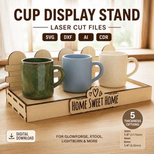 Laser Cut Cup Display Stand Files: Wooden Mug Holder SVG DXF (Digital Download)