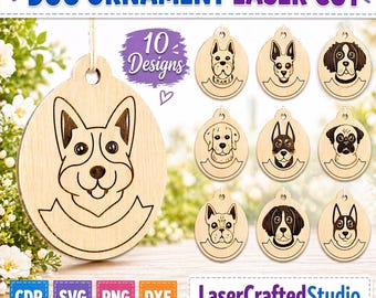 Laser Cut Dog Ornament Bundle, 10 Line Art SVG Designs (Digital Download)