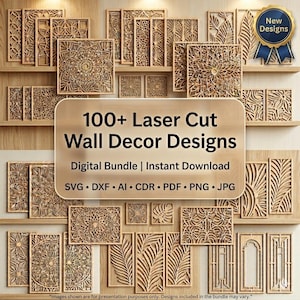 Pakiet ponad 100 grafik ściennych wycinanych laserowo dla plików wektorowych Glowforge Cricut CNC