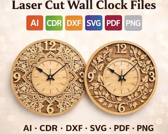 3D Multilayer Wall Clock Laser Cut Bundle for Glowforge Cricut CNC Vector Files