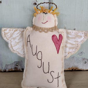 Hand Stitched August Angel Doll: Tea Stained Rustic Decor with Wire Halo