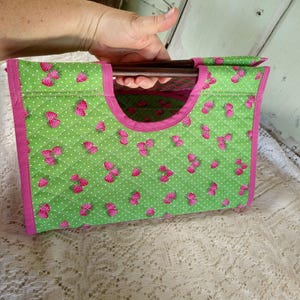 Quilted Casserole Carrier:  Strawberries on Green, Pink Argyle Print, Potluck Food Holder
