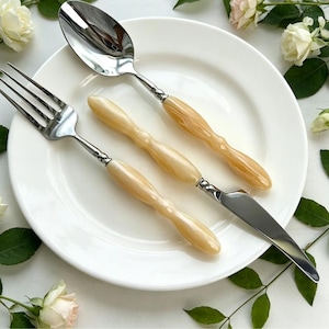 Couverts de style français en résine crème, service de vaisselle de luxe pour steak et dessert