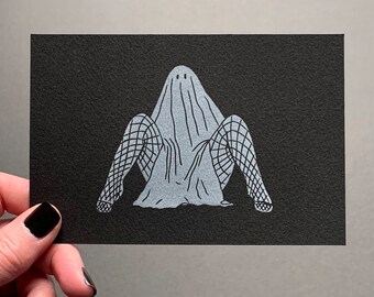 Linocut Print | Boo You Whore | Fishnet Ghost
