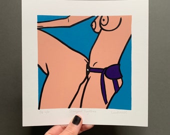 Erotic Art Print | Strapped Together | Linocut Print