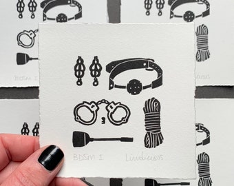Mini Linocut Print | BDSM I | BDSM Art