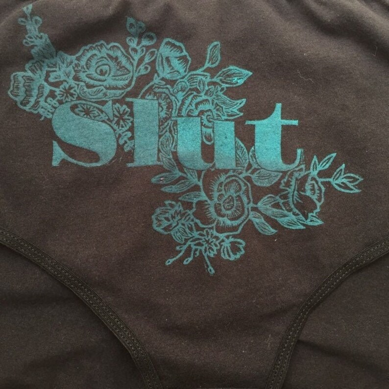 Black Cotton Full Briefs Slut Pants Hand Printed