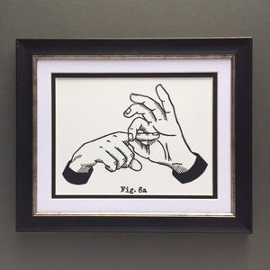 May include: Framed black and white illustration of two hands in a gesture, labeled "Fig. 6a." The artwork is set within a black frame with a white mat and a gold inner border, suitable for wall decor.