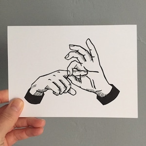 Carte imprimée Lino | Geste de la main | Carte imprimée à la main