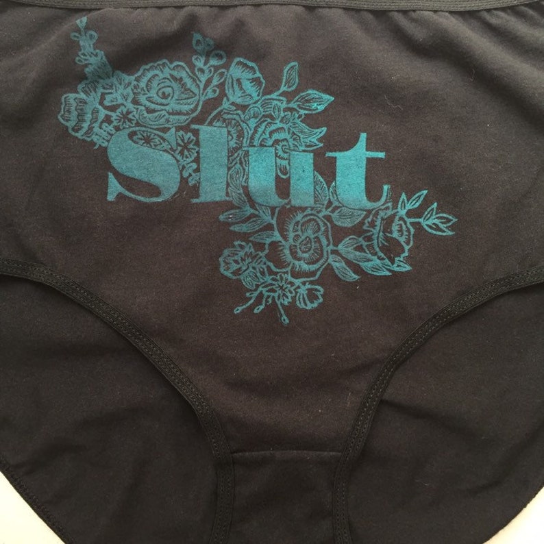 Black Cotton Full Briefs Slut Pants Hand Printed