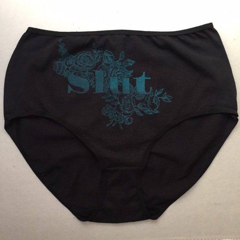 Black Cotton Full Briefs Slut Pants Hand Printed