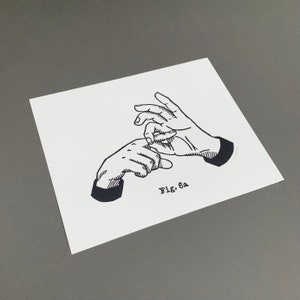 May include: Black and white illustration of two hands in a gesture, printed on white paper. The hands are detailed with visible lines and shading. The text "Fig. 6a" is printed below the hands.