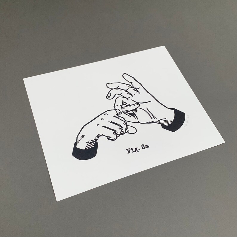 May include: Black and white illustration of two hands in a gesture, printed on white paper. The hands are detailed with visible lines and shading. The text "Fig. 6a" is printed below the hands.