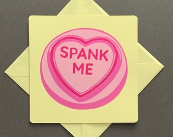 Hand printed Kinky Love Hearts Card | Spank Me Lino Print