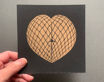Linocut Print | Fishnet Love | Erotic Art