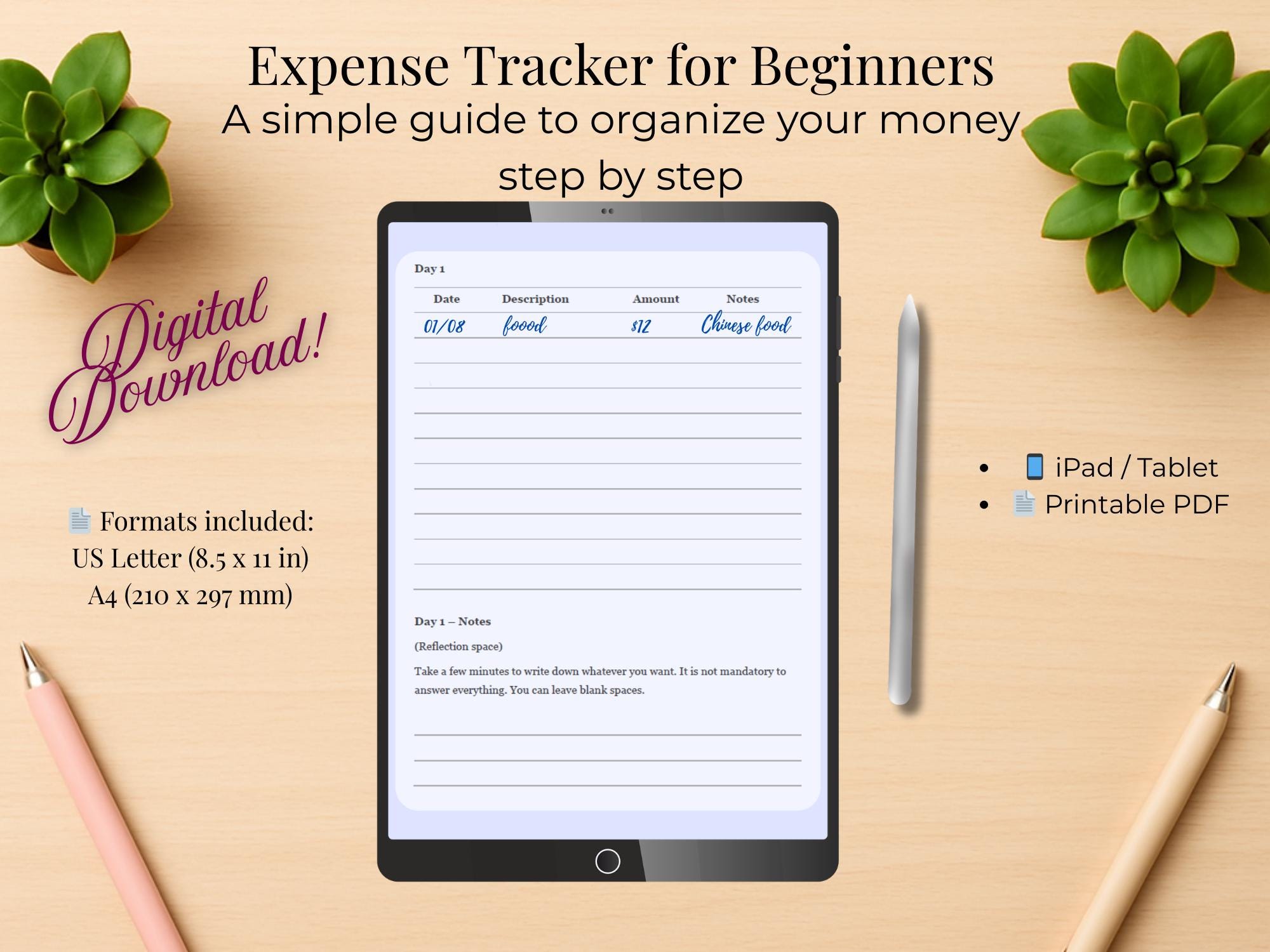 Beginner Expense Tracker | Printable Budget Planner, Neutral Design ...