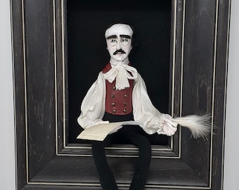 Edgar Allan Poe--sculpted figure/doll in shadowbox
