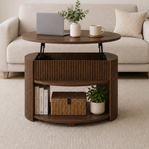 Round Wooden Lift Top Coffee Table | Hidden Storage Table | Mid-Century Table | Modern Coffee Table  | Working Table | Home Decoration