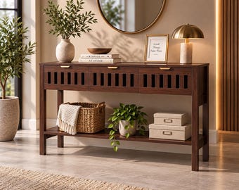 Wooden Console Table With 3 Drawers | Open Shelfs Narrow Console Table | Entry Way Slim Table | Couch Table For Living Room | Home Decor