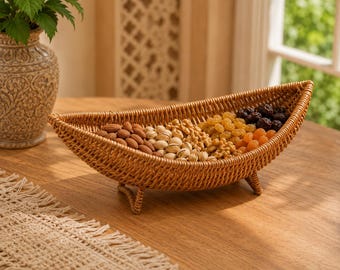 Bol à fruits en rotin tressé, pièce maîtresse bohème, décor de ferme naturel