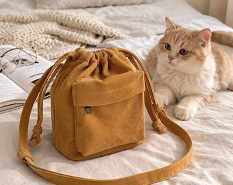 Sac à bandoulière seau à cordon de style coréen, sac à main à bandoulière léger et décontracté pour femme