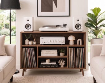 Plattenspielerständer Schallplattenaufbewahrung, Plattenspielerschrank, Schallplattenablage, Mid Century Musikmöbel, MDF Plattenständer