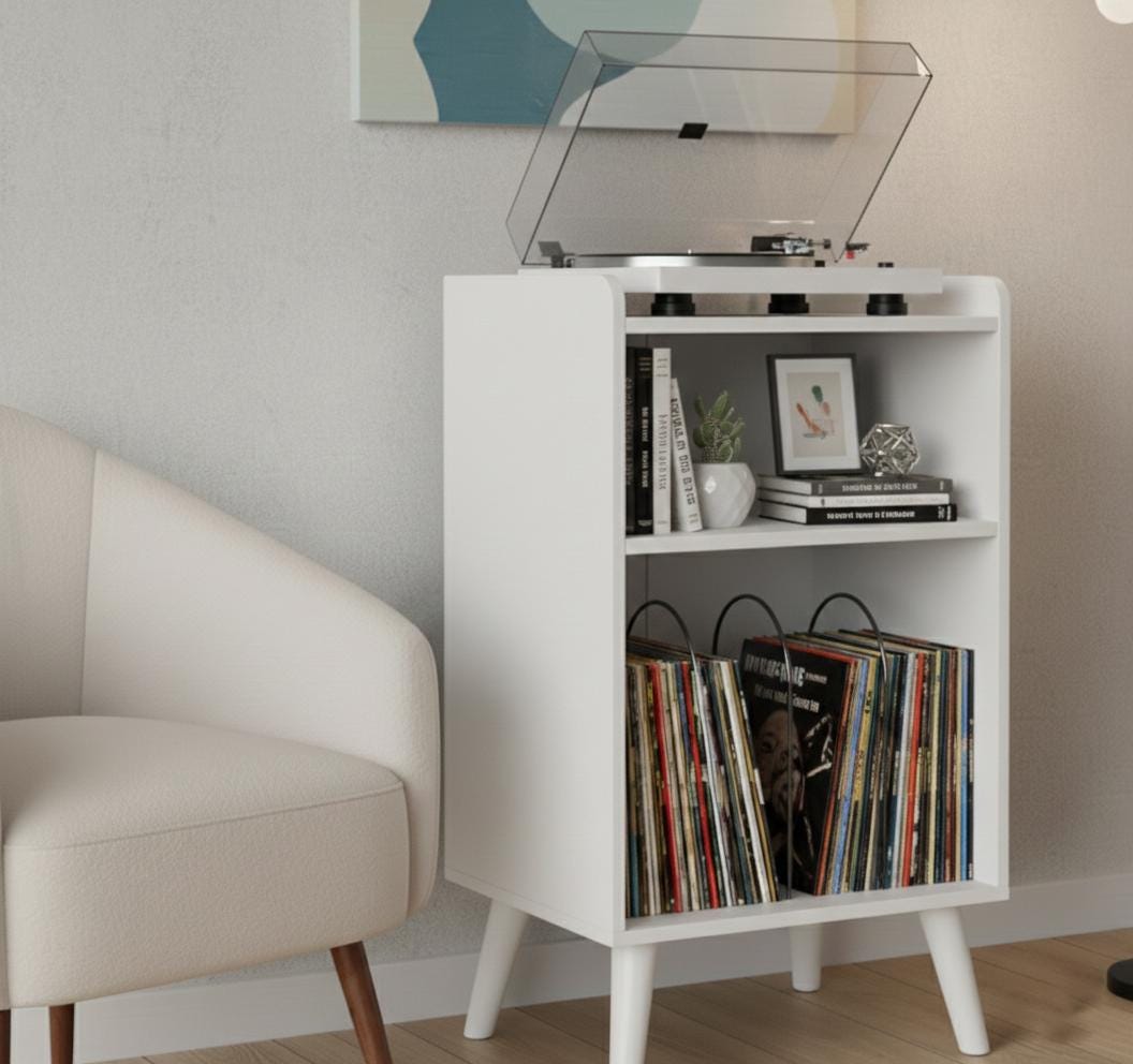 Modern Vinyl Record Cabinet with Turntable Stand, Mid Century Record Player Cabinet, LP Storage Unit, Handmade Vinyl Furniture
