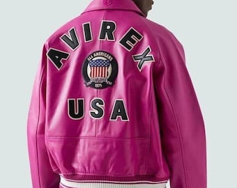 Avirex USA Icon Jacket, Genuine Cowsoft Leather Bomber Coat, Varsity American Streetwear