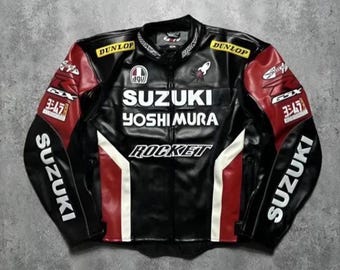 Suzuki Yoshimura Racing Leather Jacket, Genuine Cowhide Leather With CE Approved Protectors Biker Gear