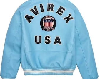 Avirex USA Leather Jacket, Genuine Cowsoft Bomber Leather Coat, Street wear Fashion Outerwear