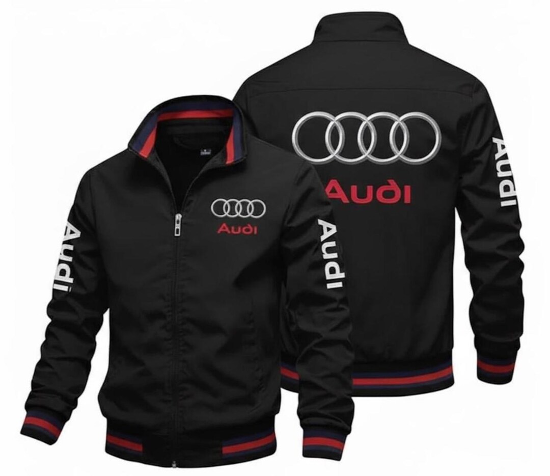 Audi Logo Black Zip up Jacket, Men’s Sport Racing Windbreaker ...