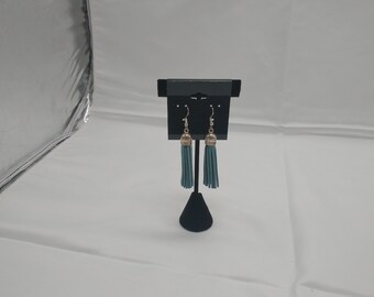 Blue Leather Tassel Earrings