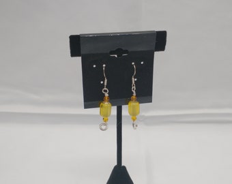 Yellow Glass & Crystal Earrings