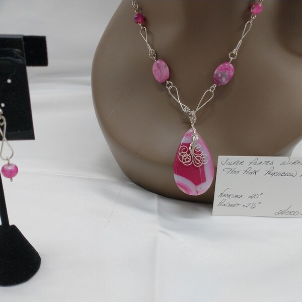 Hot Pink Peachblow Agate Necklace Set