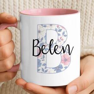 Custom Name & Initial Mug Floral| Personalized Coffee Cup with Name| Monogram Name Mug Gift| Birthday, Christmas ,Bridesmaid Gift Idea