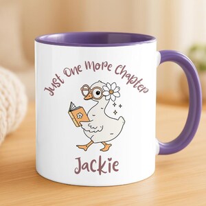 Personalized Duck Reading Mug, Just One More Chapter Coffee Cup, Cute Book Lover Gift For Her, Custom Name Reader Birthday Present