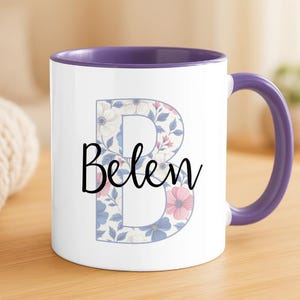 Custom Name & Initial Mug Floral| Personalized Coffee Cup with Name| Monogram Name Mug Gift| Birthday, Christmas ,Bridesmaid Gift Idea