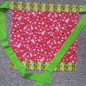 Christmas Theme Red, White & Green Cotton Fabric Half Apron - Snowflakes, Birds, Stockings, Trees, Ornaments, etc.
