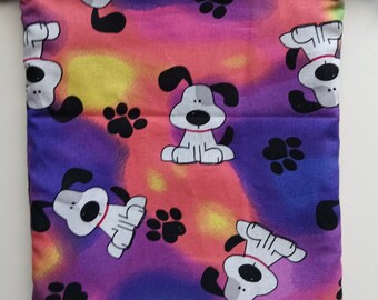 Cartoon Dog and Blue/Purple Reversible Drawstring Fabric Gift Bag - Birthday, Baby Shower, Wedding, Gift, Etc.- Reusable, Eco-friendly