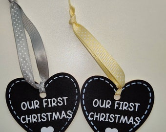 Our First Christmas Chalkboard Wood Heart Shape Christmas Ornament