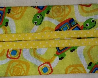 Yellow Turtle Print Fabric Travel Tissue Pouch/Holder