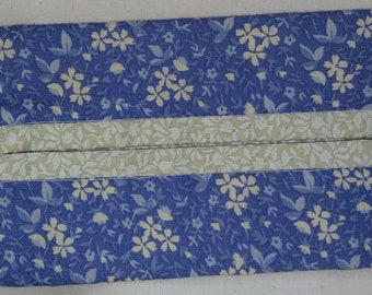 Blue and Ivory Floral Fabric Travel Tissue Pouch/Holder