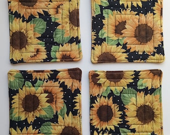 Set of 4 Quilted Sunflower Fabric Coasters