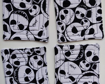 Set of 4 Reversible Black and White Quilted Jack Skelington/Nightmare Before Christmas Coasters